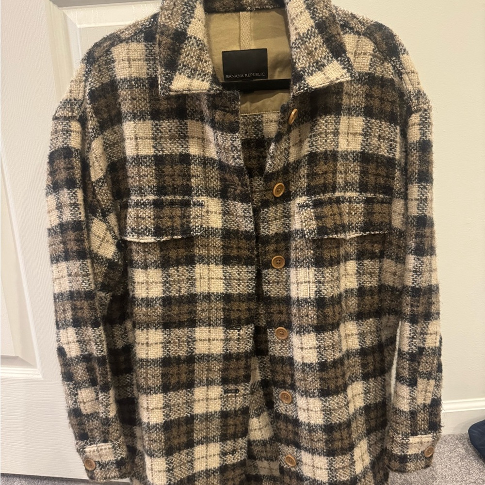 Banana Republic Brown and Cream Plaid Jacket